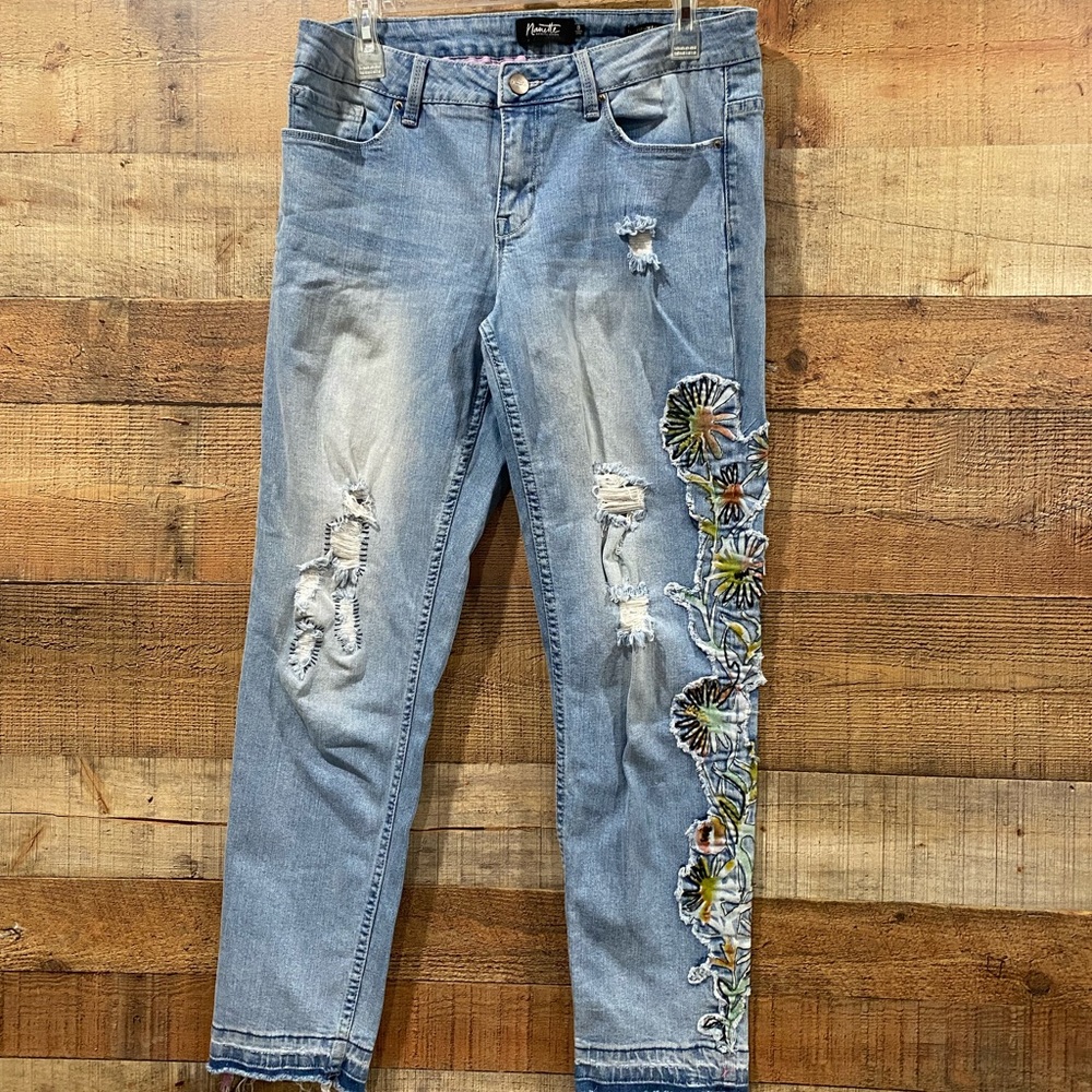Nanette Lepore Thompson Boyfriend Embellished Embroidered Jeans Size 8